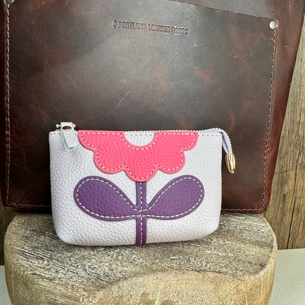 Flower Coin Purse Lavender Purple Wallet Genuine Leather Wallet 5 x 3